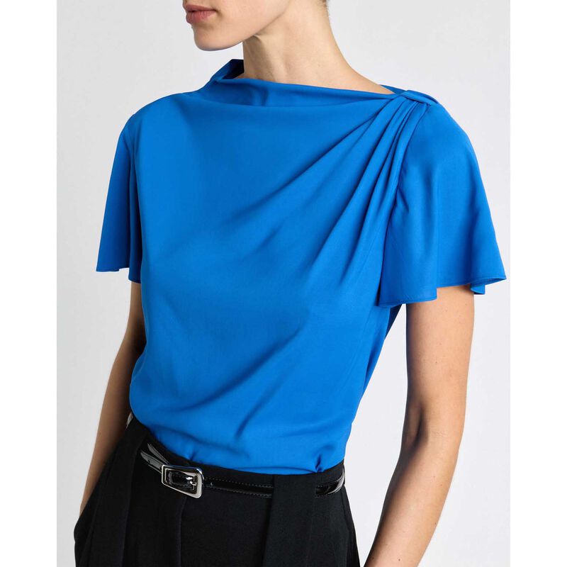 Cue Blue Stretch Viscose Draped Sleeve Top image number 2